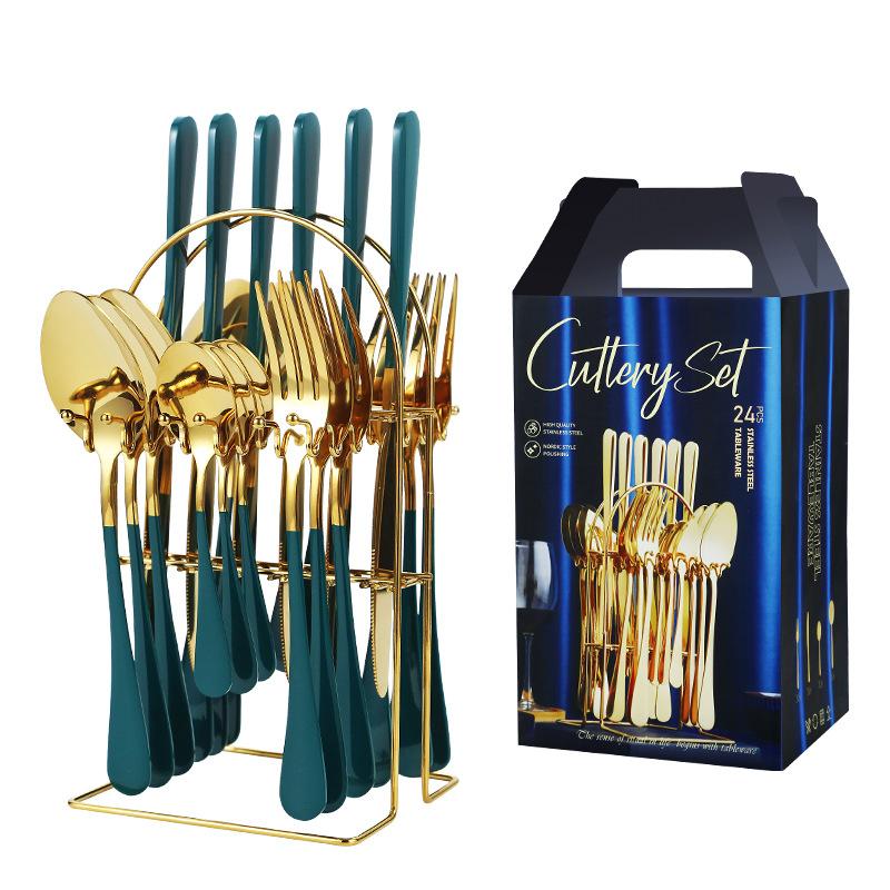 24 Pieces Luxury Tableware Cutlery Set Stainless Steel Tableware Set Gold Tableware Set Knife Fork Spoon Dishwasher Tableware