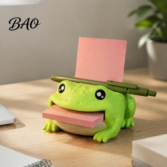 Planning Accessories Frog Note Holder, Creative Desk Organizer with Pen Stand And Memo Teacher Gift Dispenser, Cute Animal Stationery Storage Case for