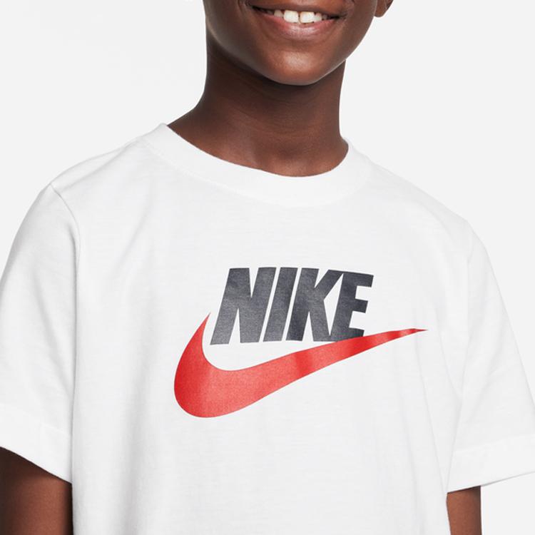 Nike Футболка с коротким рукавом и круглым вырезом с принтом логотипа из хлопка, детские топы белого цвета DV2579-101