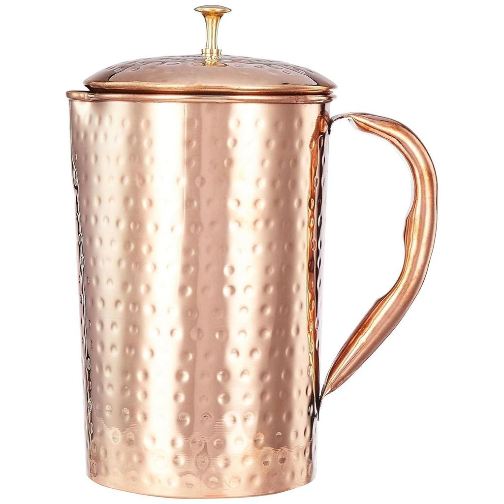 Hammered Copper Jug with 2 Copper Glasses, 1350 Ml