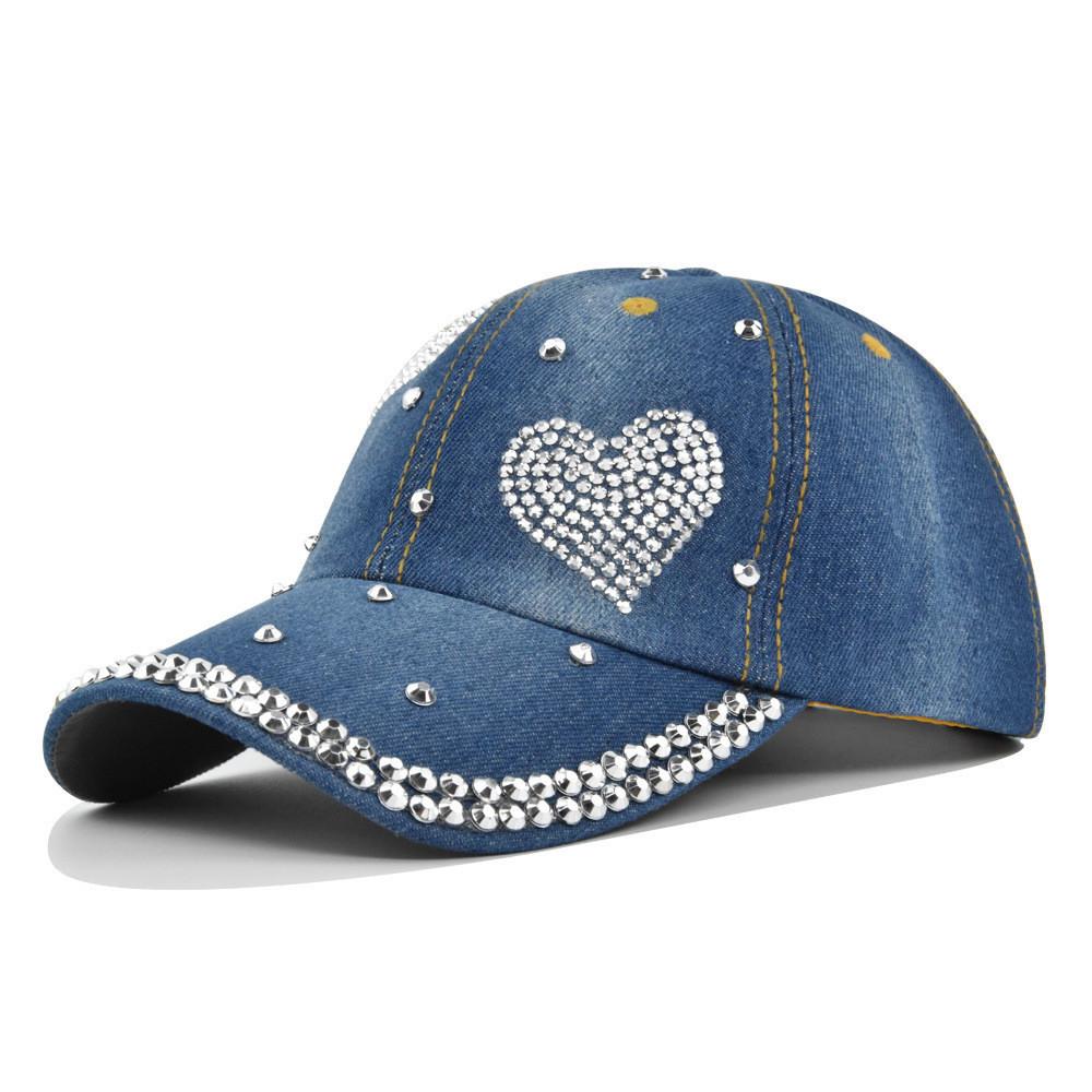 Casual Cowboy Velvet Baseball Cap With Heart-shaped Five-pointed Star Embroidery And Adjustable Fit