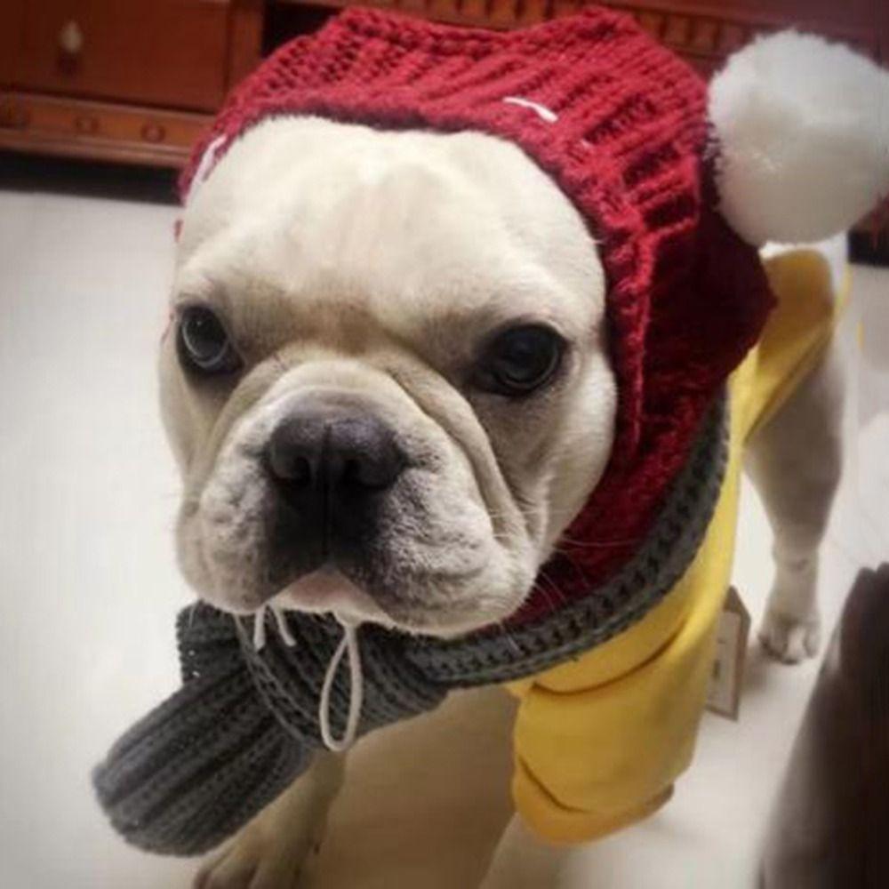 Шерстяная зимняя шапка для собак красного/зеленого/серого цвета, рождественские шапки для домашних животных, шапка для щенков с мячом для улицы