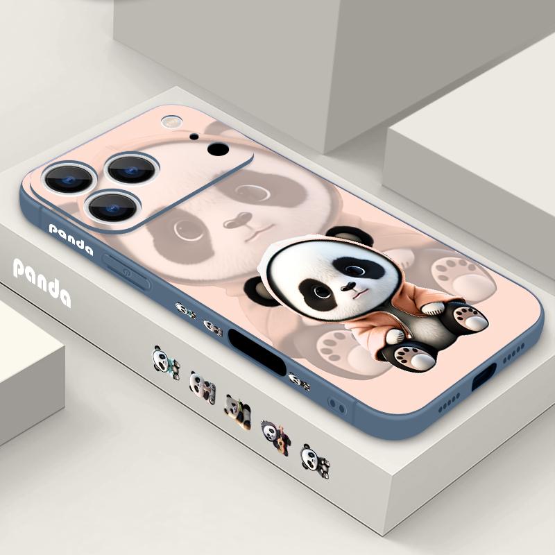 Чехол для iPhone 17 Pro Max Оранжевый Пальто Узор Панда Мягкий Силиконовый Чехол с Шнурком Для iPhone 16 Pro Max Чехол iPhone 15 14 13 12 11 16E Air