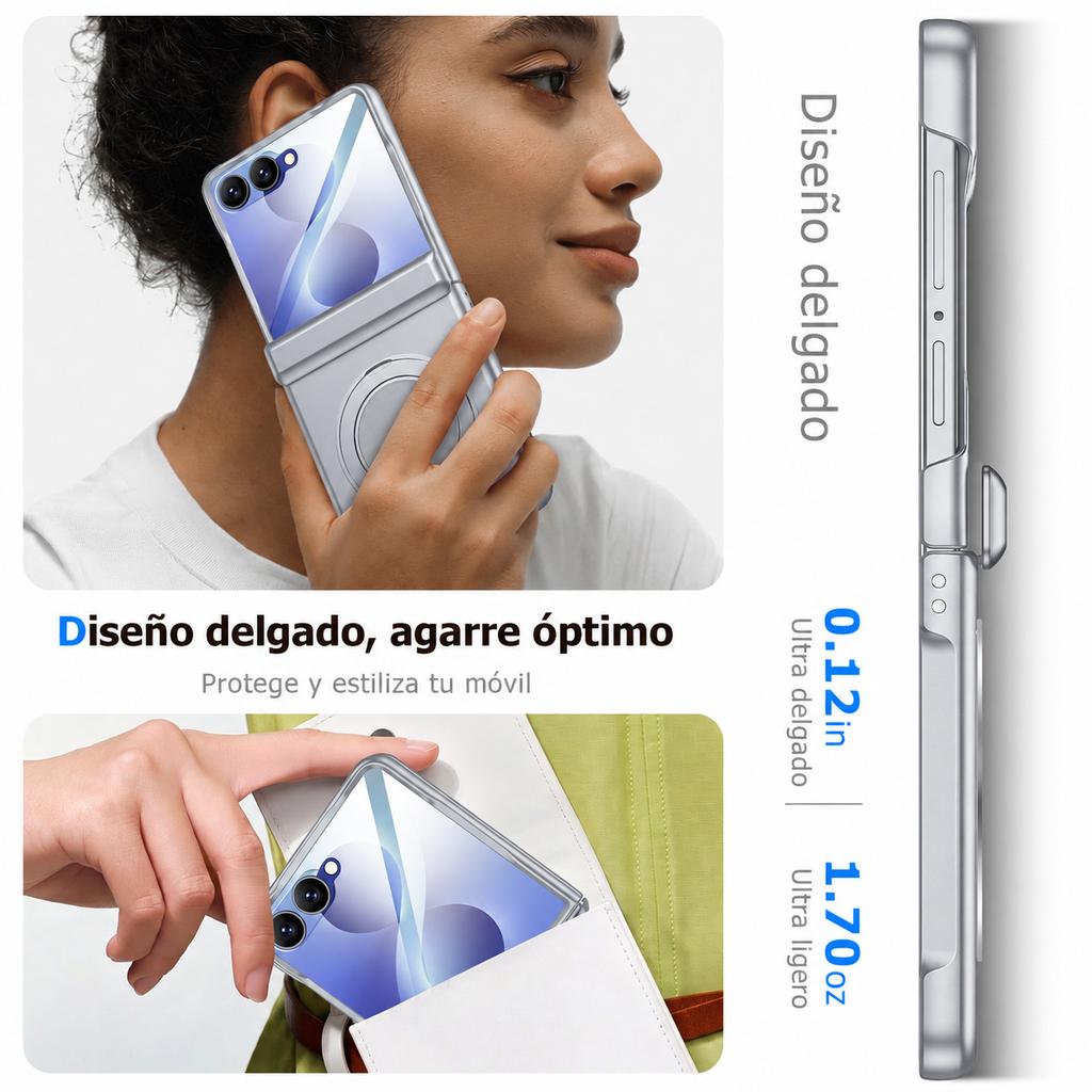 Slim Magnetic Case with Rotating Ring Stand and Full Hinge Protection for Samsung Galaxy Z Flip 8-Grey