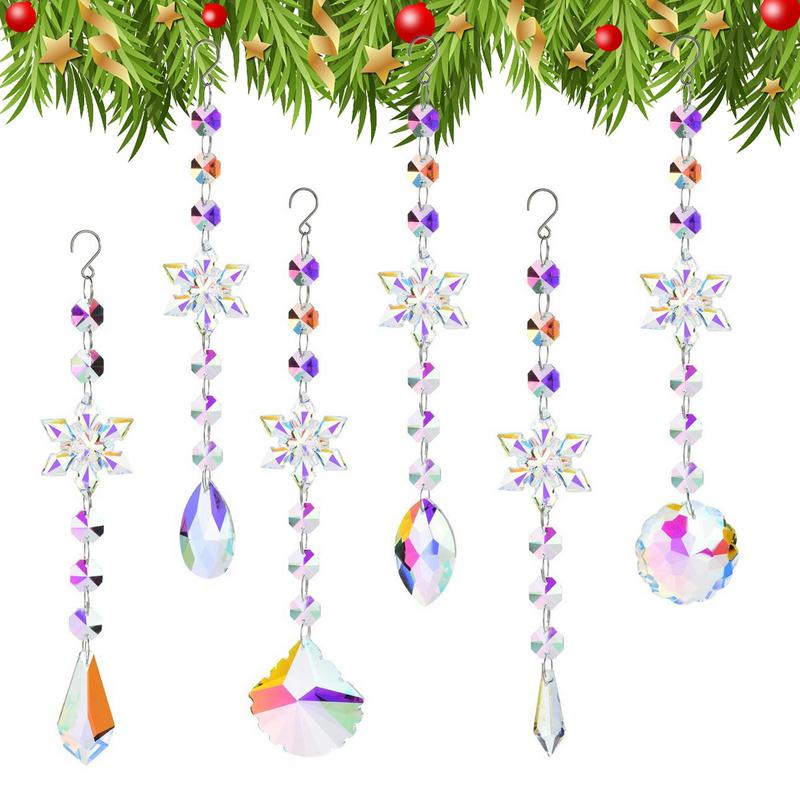 Хрустальная Подвеска-Украшение Акриловая 6 Штук Рождественские Украшения Хрустальное Украшение Зимняя Капля Сосульки Блестящая Радуга Подвески для Автомобиля