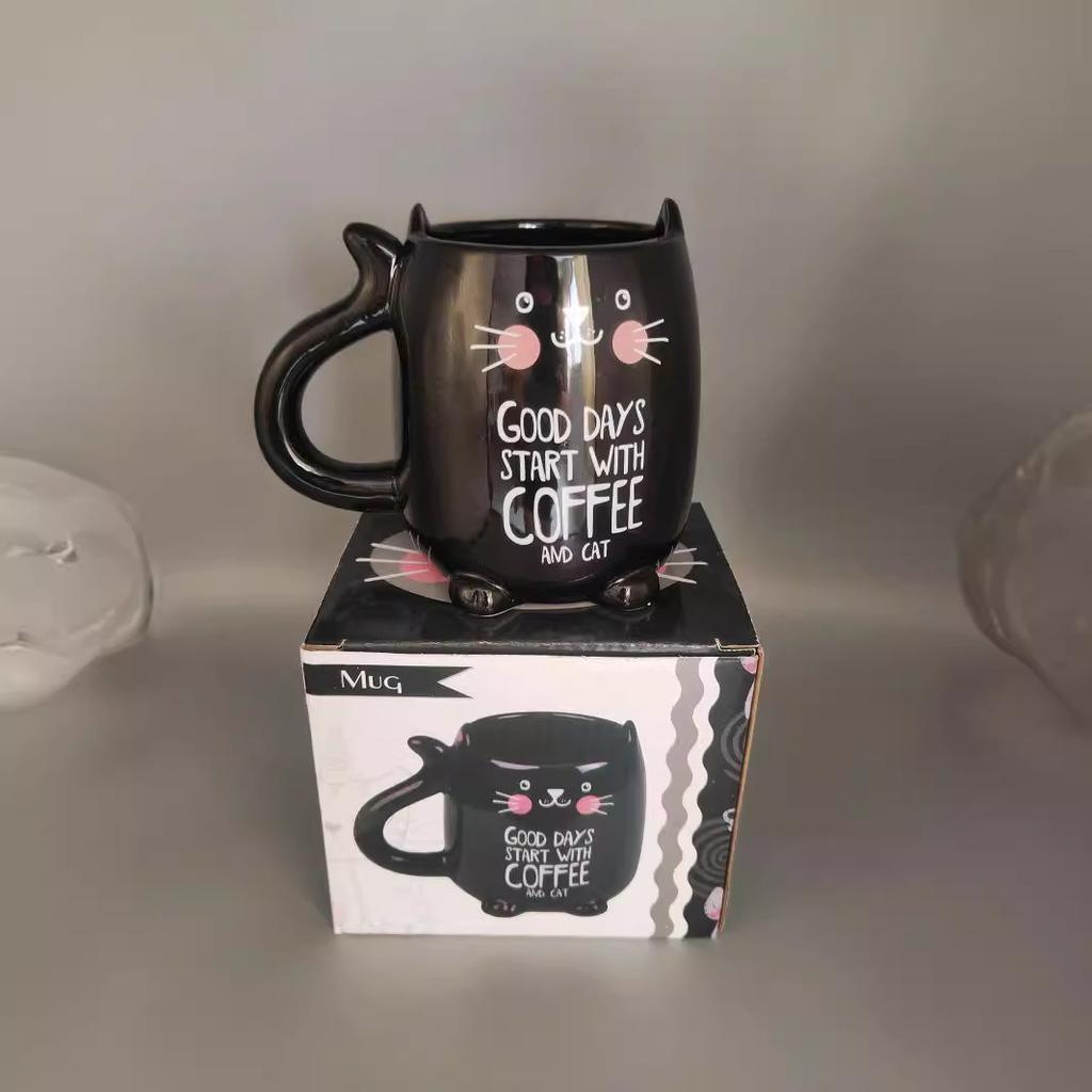 Кружка с мультяшным рисунком, керамическая кружка, кружка с черной кошкой, кружка с серой кошкой, офисная кружка для воды, детская кружка для молока, кружка для завтрака.
