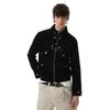 Mens Short Fit Cotton Workwear Jacket With Stand Collar Double Breasted Buttons Belted Waist Casual Outerwear