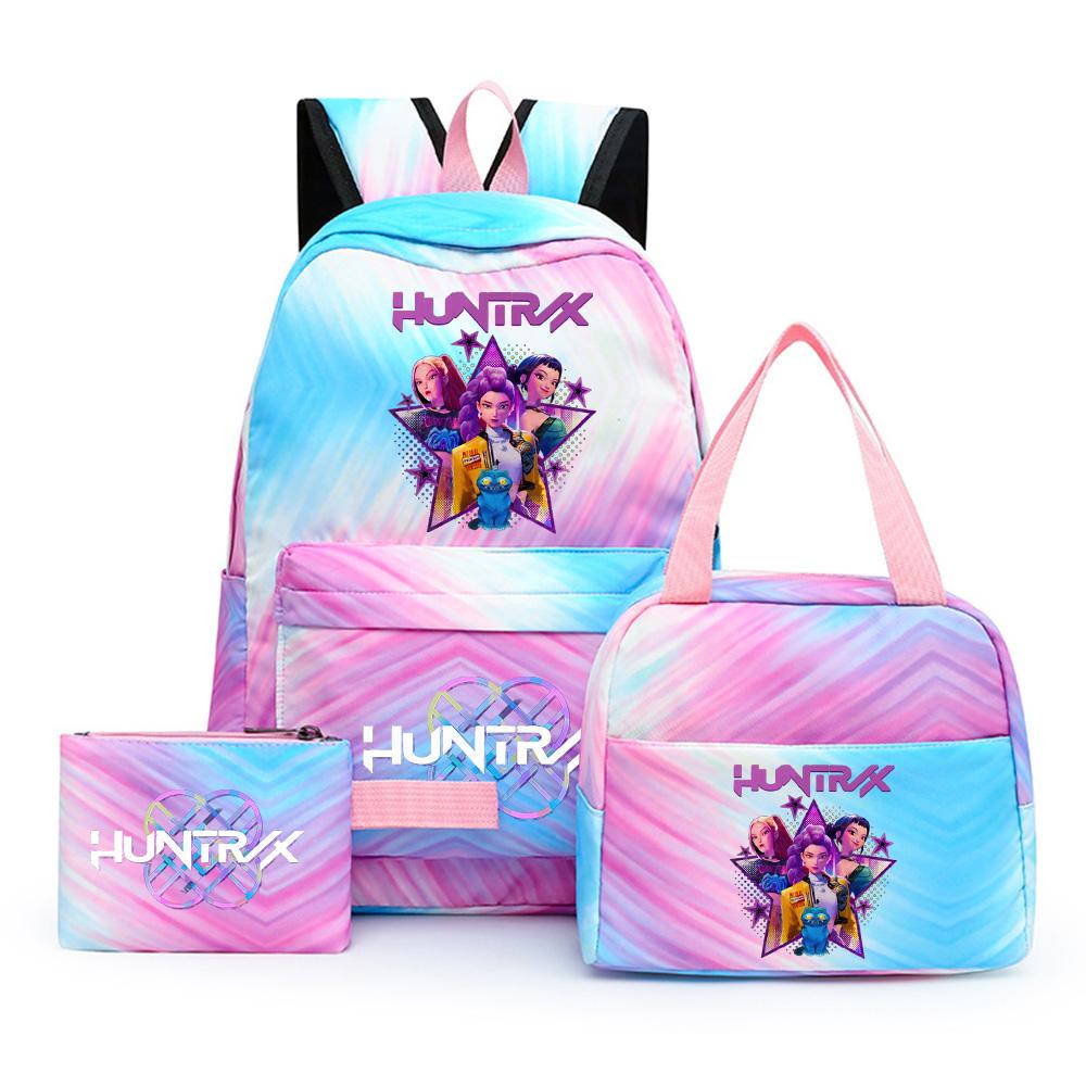 3Pcs/set Anime Cute Kpop Printed Backpack with Lunch Bag Pencil Case for Teenager Girl Boy Bookbag Large Capacity Waterproof Travel Bag Kid Gift