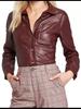Burgundy Designer Leather Casual Lambskin Stylish Genuine Handmade Shirt Women