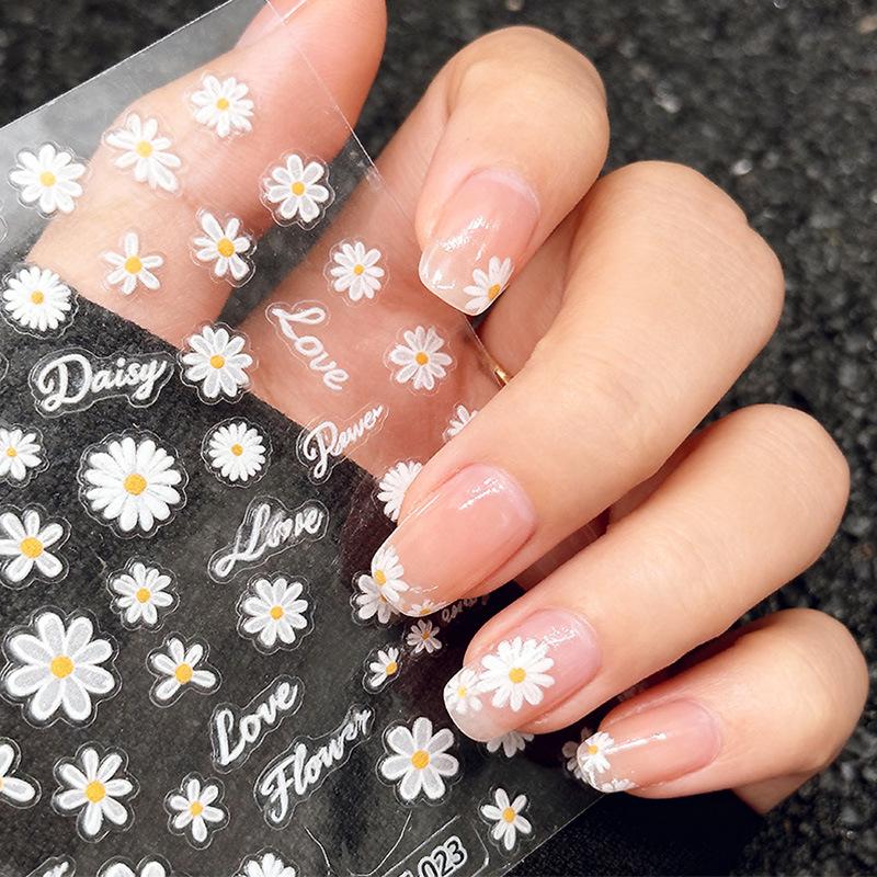 Daisy Energetic White Flower Nail Stickers: High-Value Manicure, Stylish and Chic.