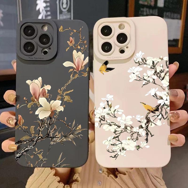 Flower And Bird Chinese Style Case For Mi 15 14T 13T 12T Pro 14 13 12 11 Lite 5G NE Poco F6 F5 X5 M6 X7 Pro 4G Soft Cover
