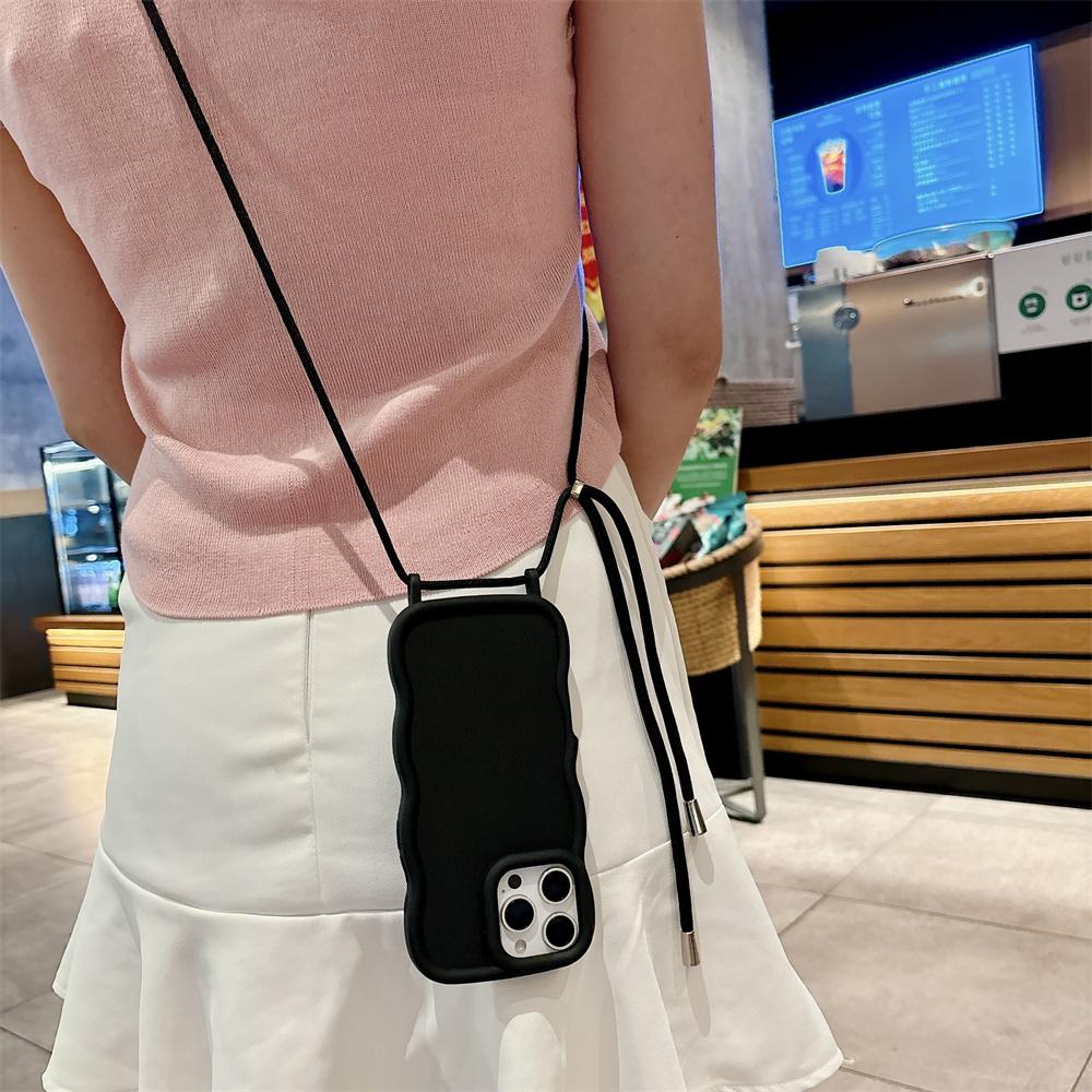 Crossbody Lanyard Case For iPhone 17 Air 16 Pro Max 15 14 13 Wave Edge Frame Adjustable Necklace Strap Rope Soft Silicone Cover