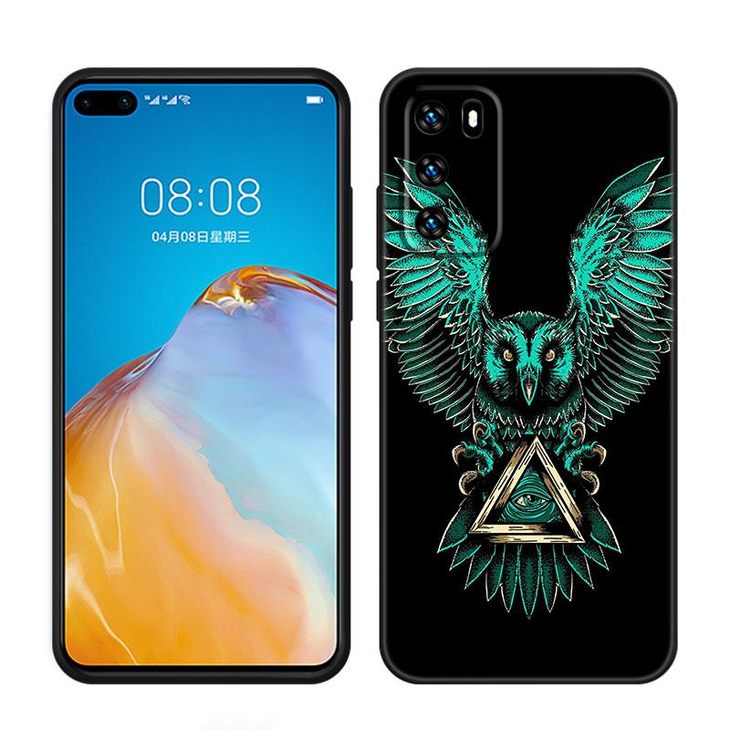Lovely Animal Owl Black Silicone Phone Case For Huawei P10 P20 P30 P40 Lite P50 P60 Art P50E P Smart Z 2018 2020 2021 Pro 2019