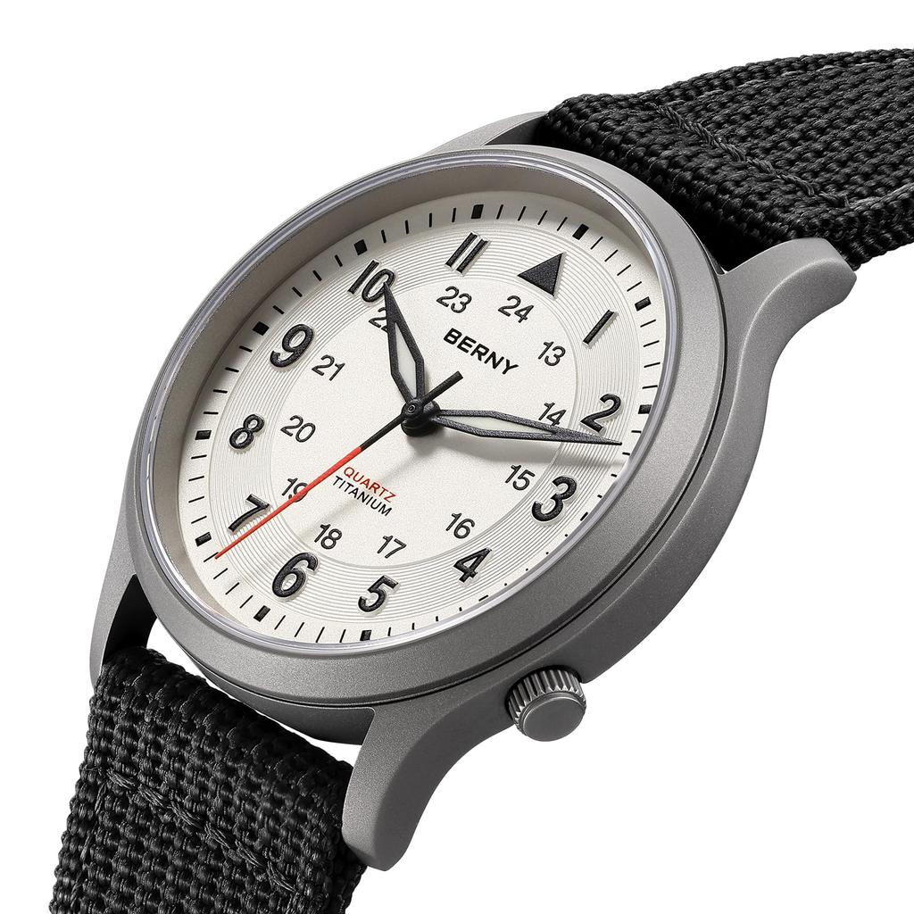 Титановые часы BERNY с японским кварцевым механизмом с плавной секундной стрелкой, аналоговые кварцевые часы для мужчин, водонепроницаемость 5 АТМ и холщовый ремешок, мужские (VH31), Женщины,