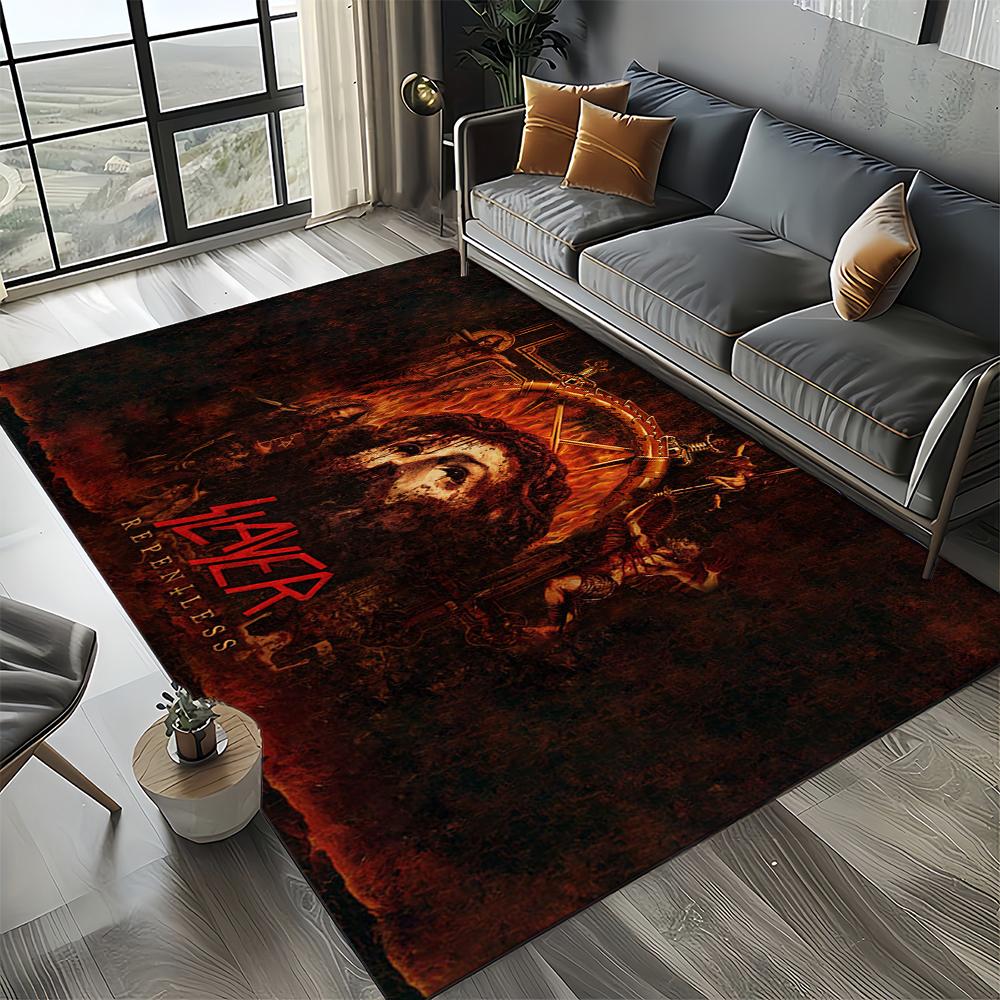 3D Retro Band Slayer Heavy Metal Rcck Sign Carpet Rug for Living Room Bedroom Home Sofa Decoration,Kid Play Non-slip Floor Mat