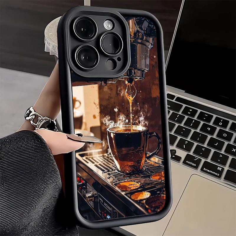 Чехол для телефона iPhone 17 Air 16E 15 16 Pro Max Черный Кофе Модный Стиль Чехол 14 Plus 13 12 Mini Мягкий Силиконовый Fundas
