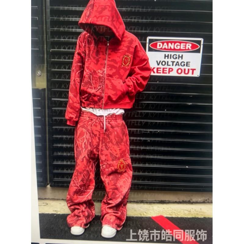 Свободный комплект худи и брюк в стиле Y2K Streetwear с контрастным камуфляжным принтом для подростков