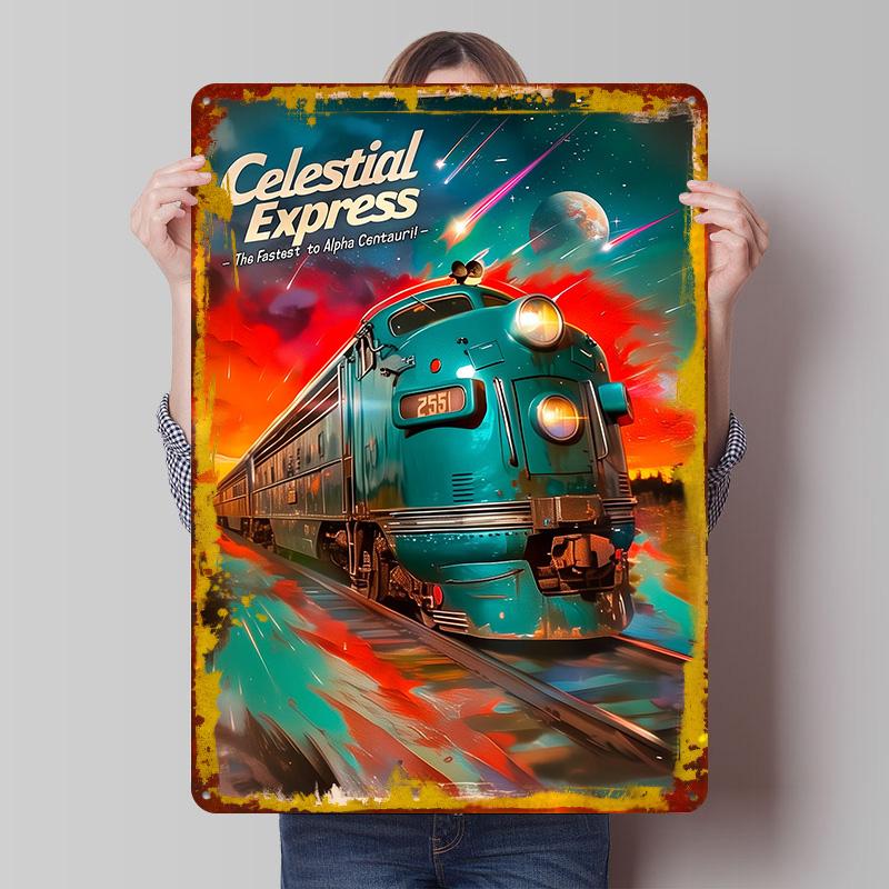 Celestial Express Train Printed Poster Customized Wall Art Retro Vintage Metal Tin Signs for Desk Decor Decoration Living Room