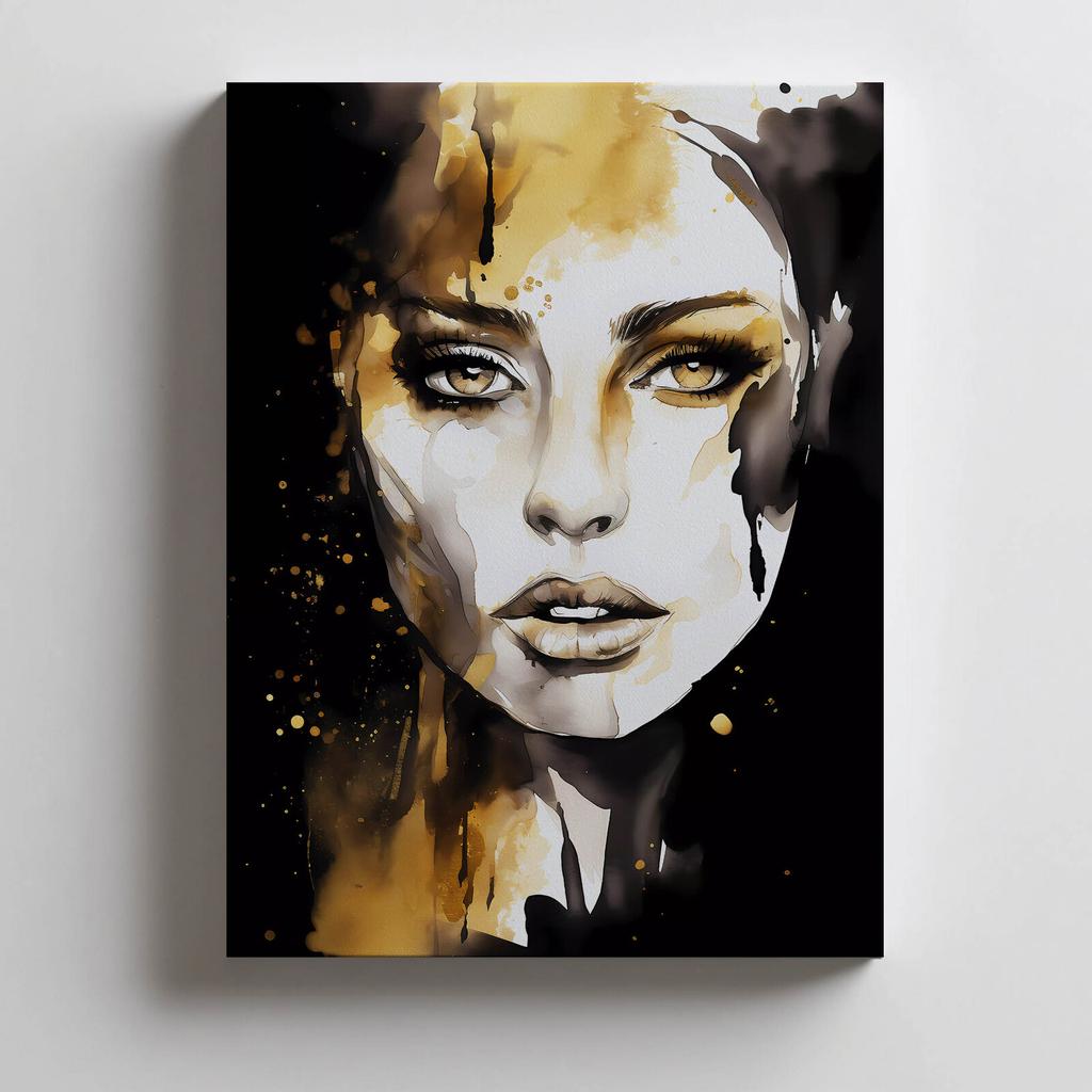 Portret Kobiety - Czerń I Złoto Portret Kobiety - Czerń I Złoto, 30X40 Cm, Rama Aluminiowa Czarna, Papier Matowy 230 Gsm