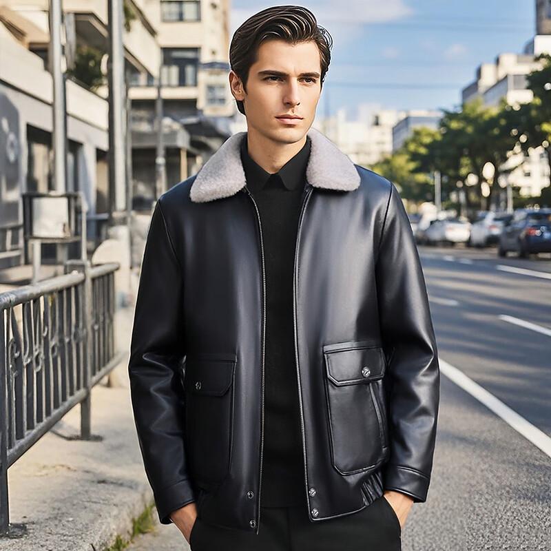 Futing Men's Winter Genuine Sheepskin Down Jacket with Mink Fur Collar