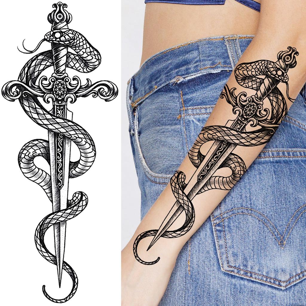 1 Sheet Snake Temporary Tattoos For Women Men Arm Leg Forearm Body Adults Rose Fake Flower Tattoo Sticker Waterproof Covers Up