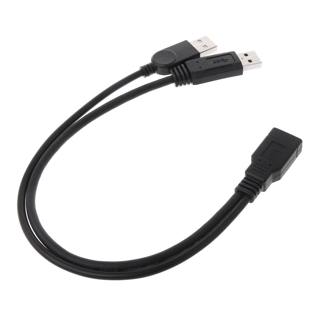 Черный USB 2.0 Удлинительный кабель A Двойной Female на Male Хаб данных Адаптер питания Y-образный разветвитель USB Кабель для зарядки и питания