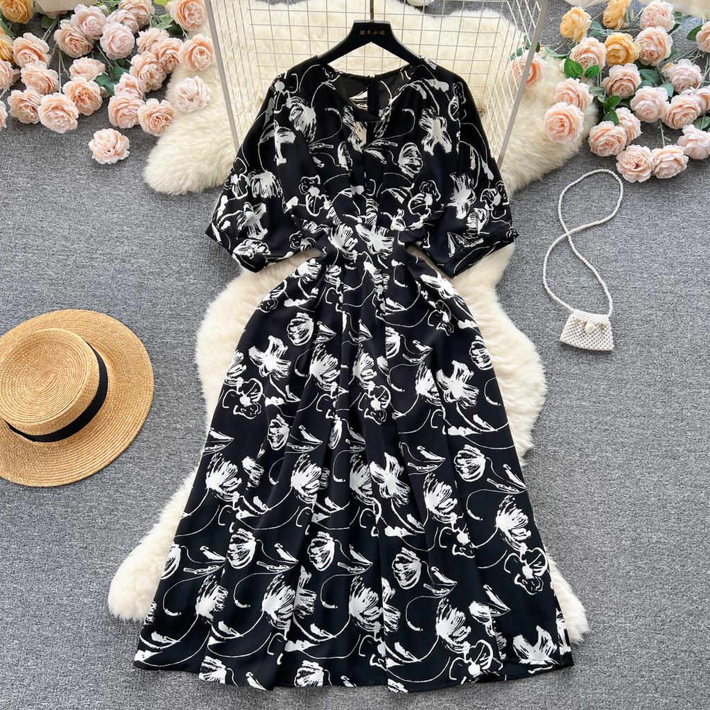 Платье с пышными рукавами и цветочным принтом на талии, женское летнее облегающее пляжное платье в стиле супер феи в курортном стиле