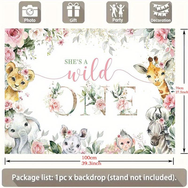 2D plane, 1 piece "1st Birthday Jungle Animals and Flowers Background Cloth, Party Banner"