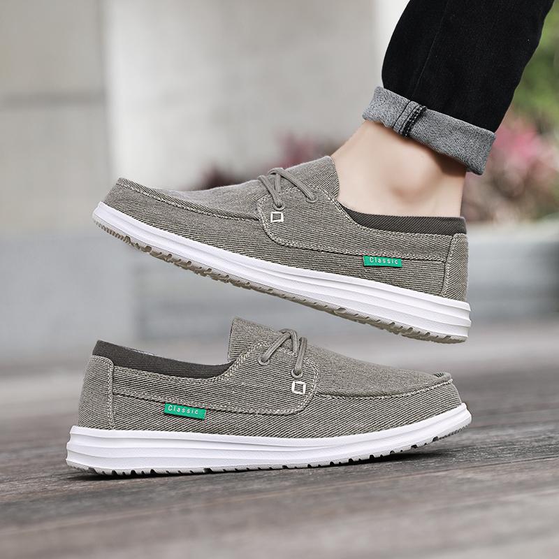 Мужская парусиновая обувь для отдыха на открытом воздухе, серые кроссовки, обувь для вождения, повседневная обувь цвета хаки с широким носком для больших размеров