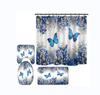 Butterfly Flower Printed Bathroom Shower Curtain Set Waterproof Shower Curtain Anti-Skid Rugs Carpet Toilet Lid Cover Bath Mat