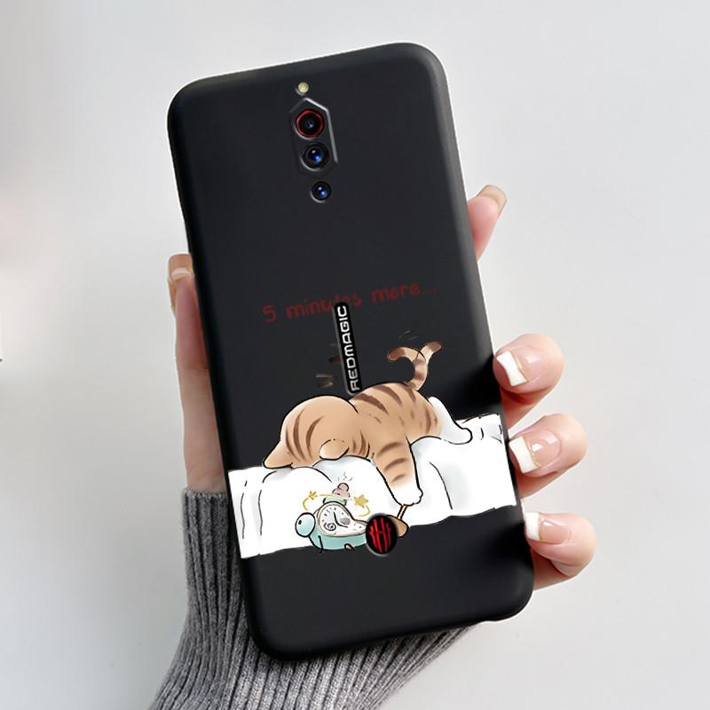 Case For ZTE Nubia Red Magic 5G 5S Cute Heart Rabbit Black Matte Soft Silicone Protective Back Cover RedMagic 5G 5S Phone Case