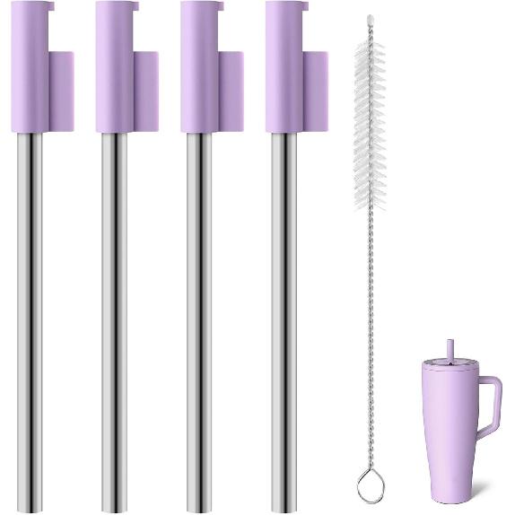Replacement Straws Compatible With Brümate Era 40 oz Tumbler, Include 4pcs Tumbler Straw Cover Cap and 4pcs Reble Straw with 1 Cleaning