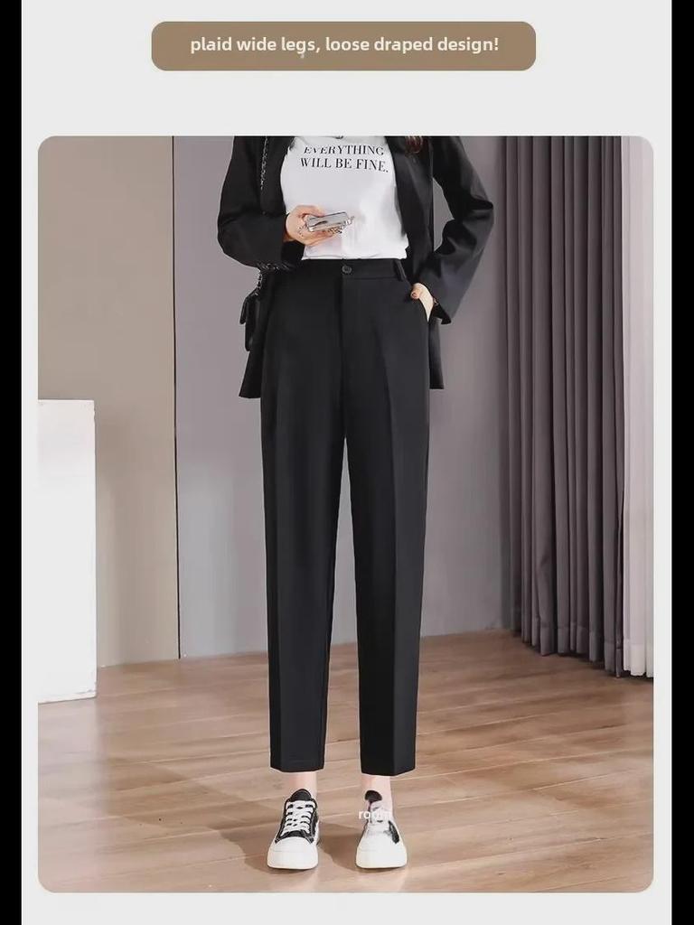 Женские черные брюки прямого покроя с высокой талией — облегающие, легкие, длина девять точек, на весну и осень, доступны большие размеры