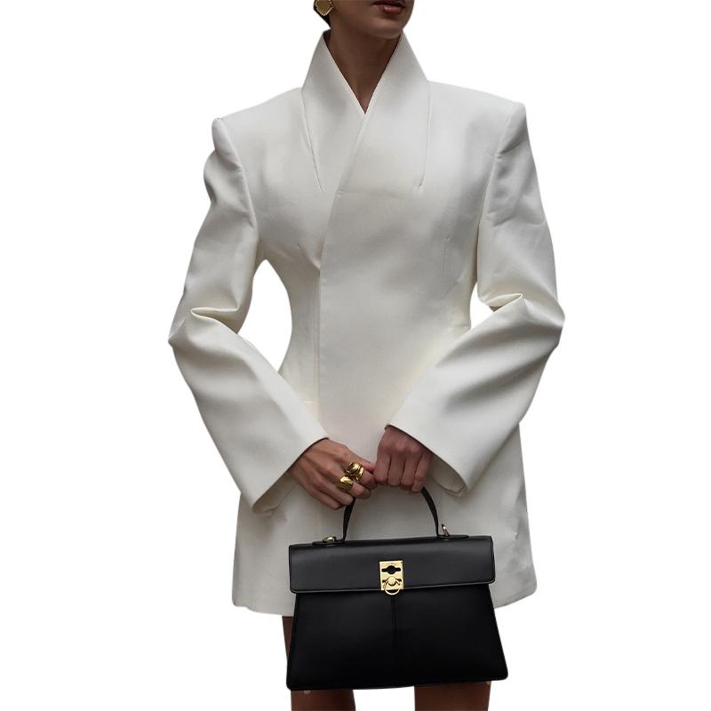 Элегантное приталенное пальто-блейзер женское с подплечниками, двубортное, модное, для работы, весна 2025, уличный стиль, верхняя одежда