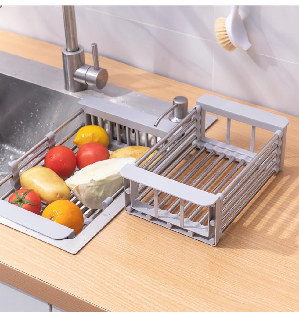 Expandable Sink Drainer Adjustable 28-47cm Stainless Steel+PP Anti-slip Large Capacity Vegetable & Cutlery Drainer
