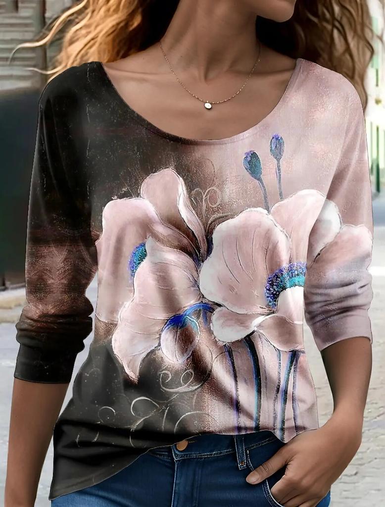 Модные женские осенние пуловеры с длинными рукавами, футболки с 3D-принтом и графикой, красочные бабочки с вырезом, негабаритные повседневные футболки, имитация хлопка, материал 2024