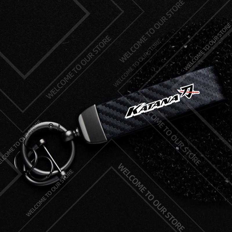 1PCS Motorcycle Keychain For Suzuki Katana GSX 400 600 650 750 1000 F Logo Widget Ornaments Metal Carbon Fiber Leather Key Chain