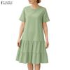 Женское повседневное летнее платье с круглым вырезом и коротким рукавом