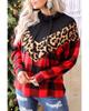 Azura Exchange Chevron Plaid Leopard Patchwork Turtleneck Sweatshirt