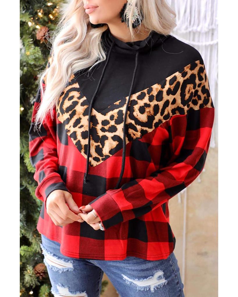 Azura Exchange Chevron Plaid Leopard Patchwork Turtleneck Sweatshirt