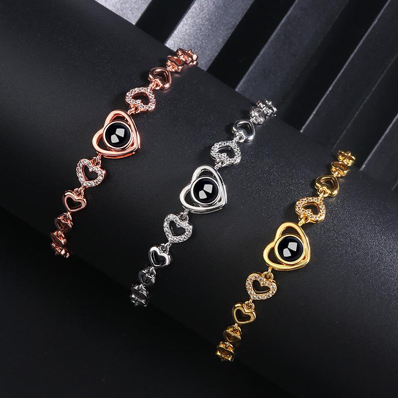 Heart-Shaped Projection Bracelet for Women - Customizable High-Definition Black and White Photo Charm