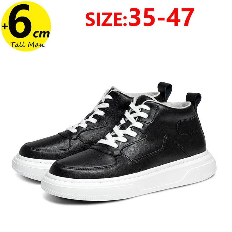 White Sneakers Men Height Increase Insoles 6cm Lifts Shoes Leisure Casual Plus Size 35-47