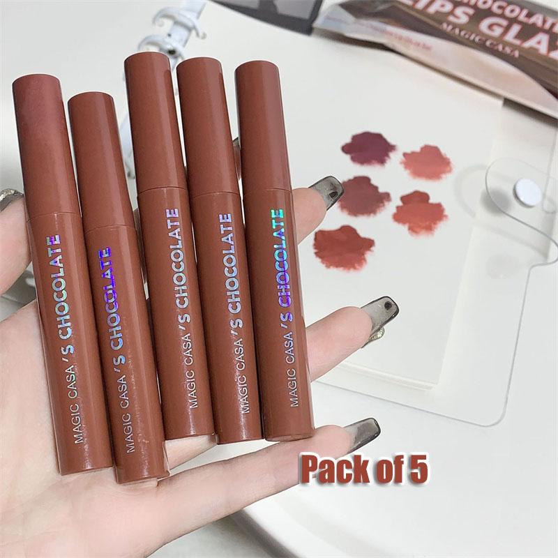 Five Chocolate Color Lip Glaze Set Matte Matte Non-fading Lipstick Suitable for Female Students