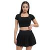 Женские быстросохнущие спортивные топы и теннисные юбки: Ударопрочная одежда для йоги с подкладкой на груди и открытым пупком