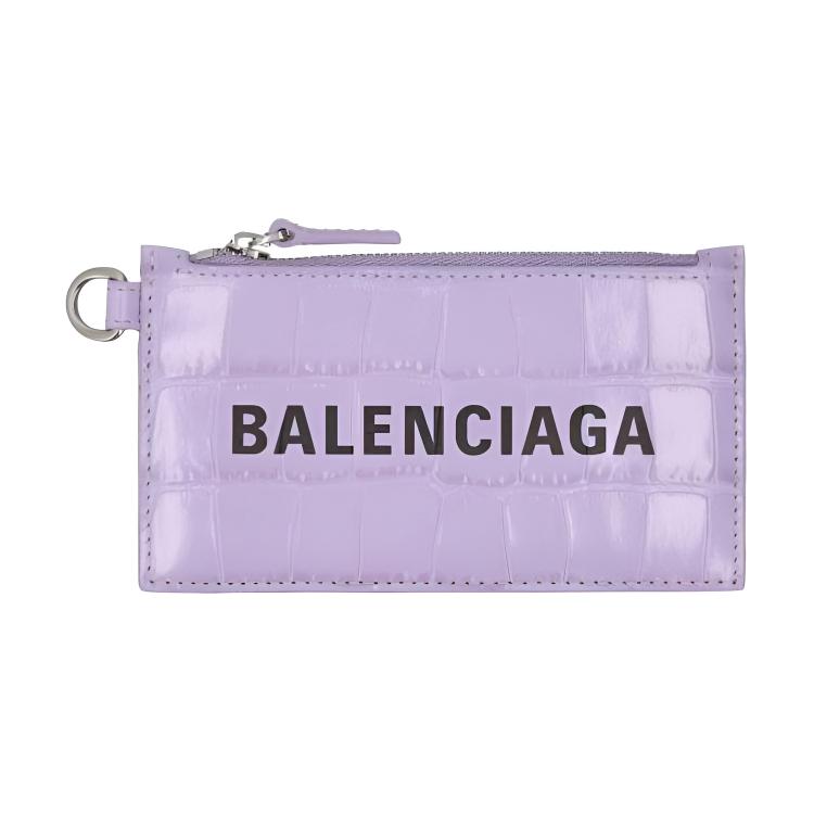 Balenciaga Cash Series Brand Logo Print Semi-Matte Palladium Metal Accessories Shiny Crocodile Pattern Embossed Key Ring Card Holder 5945481LRR35360
