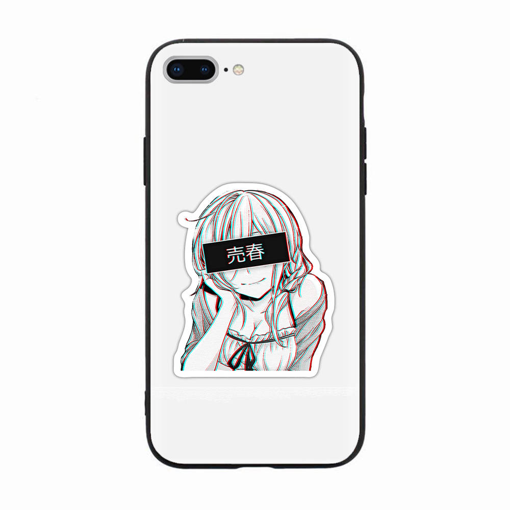 Черный чехол для Xiaomi Redmi 13C Note 9 iPhone XR 7 8 14 15 11 12 13 X XS Pro Max Samsung A25 S23 S24 FE Ultra Plus наклейки Аниме Девушка