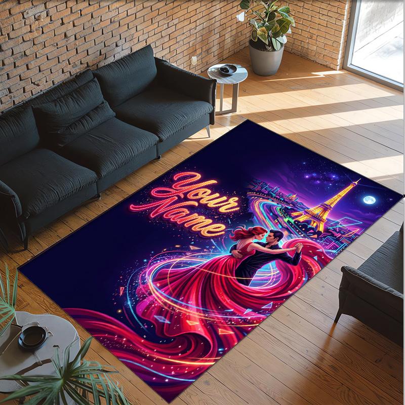 Valentine Love Theme Crystal Velvet Rug Personalized Custom Name Text Soft Floor Mat Home Decor