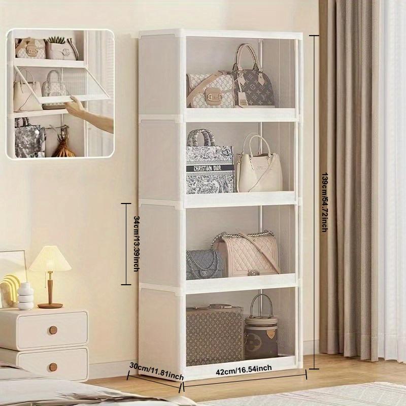 Прозрачный пластиковый многоярусный шкаф для хранения | Пыленепроницаемый напольный органайзер с прозрачными полками, классический стиль для спальни, гардероба, офиса