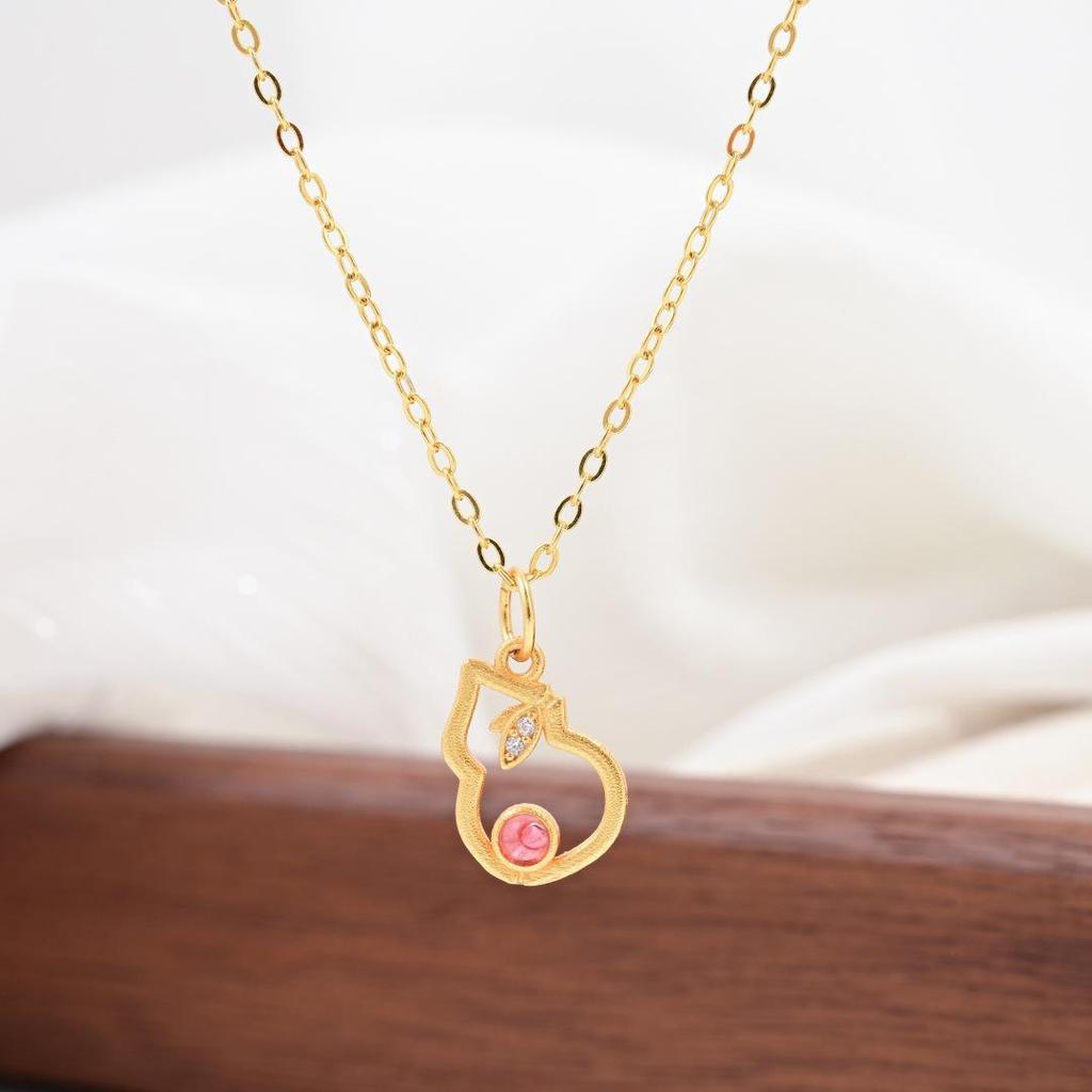 Серебряное ожерелье S925 с китайской бабочкой и символом Фу, с инкрустацией драгоценными камнями и жемчугом
