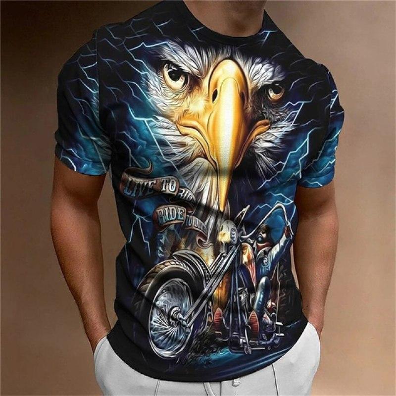 Летние футболки с принтом Eagle Motorcycle для мужчин в винтажном стиле, полиэстер с круглым вырезом, уличная футболка с короткими рукавами, футболка большого размера